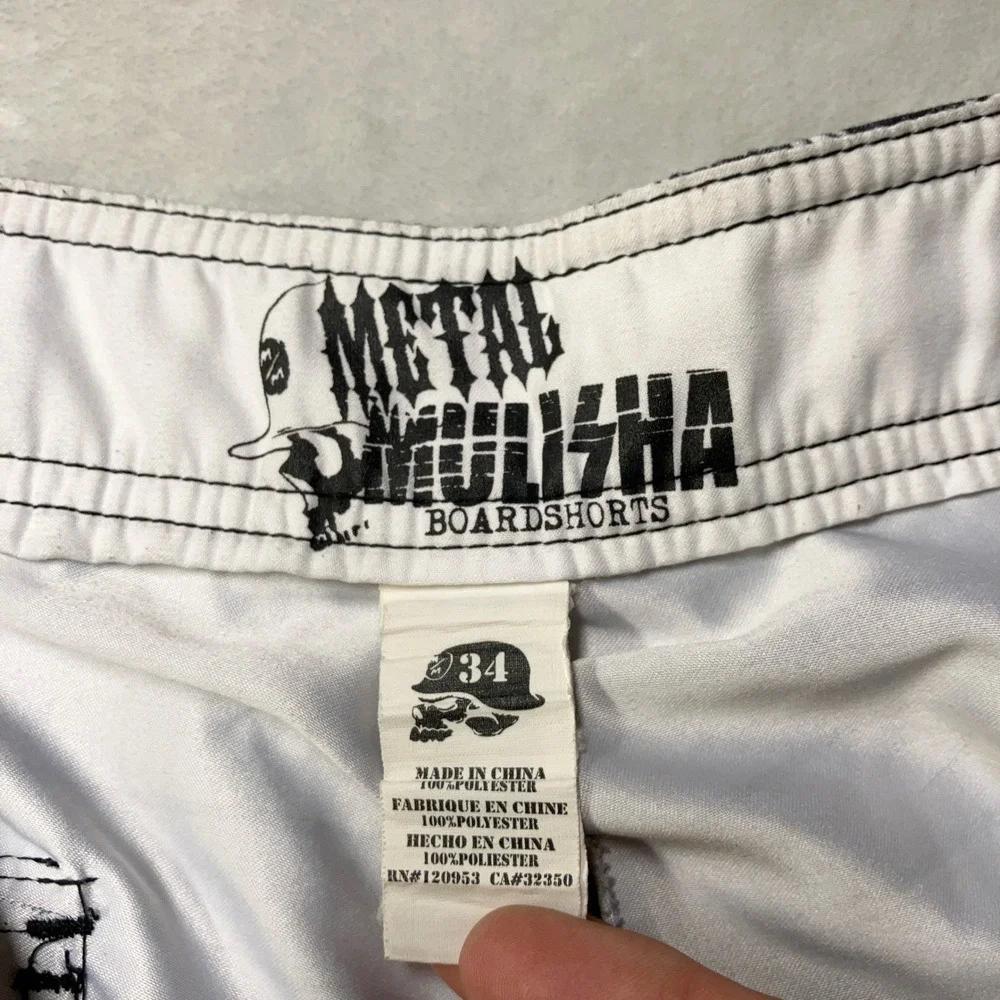 Metal Mulisha Board Shorts Skulls Graphic Striped Swim Trunks Mens 34